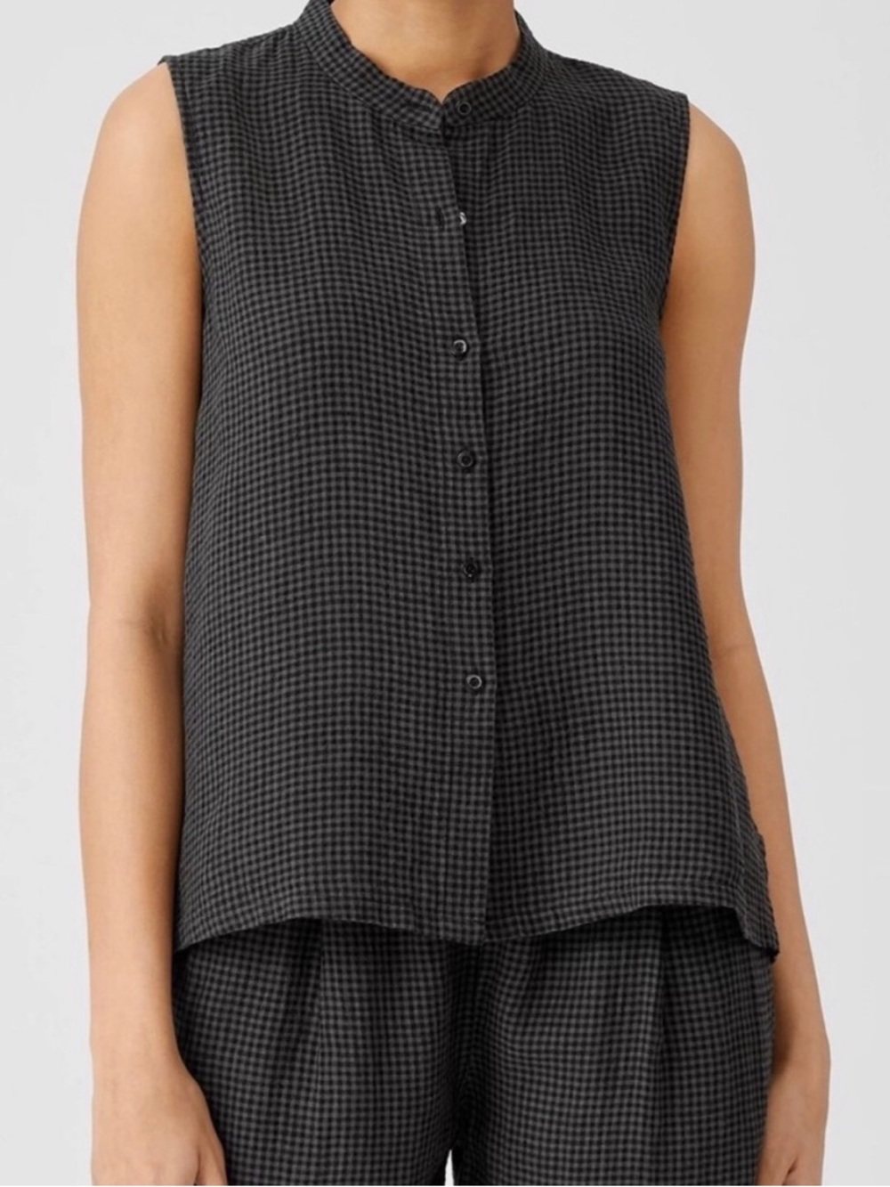 Eileen Fisher Puckered Linen Sleeveless Shirt
